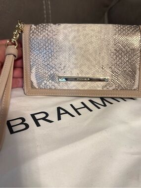 Brahmin Blush & Cream Snake-Embossed Wristlet with Gold Hardware